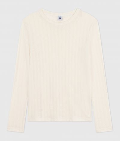 Tee-shirt femme l'iconique en coton ajouré manches longues