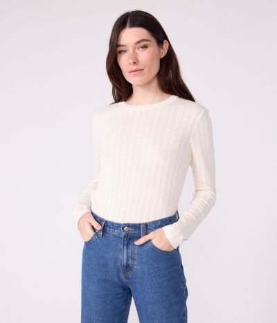 Tee-shirt femme l'iconique en coton ajouré manches longues