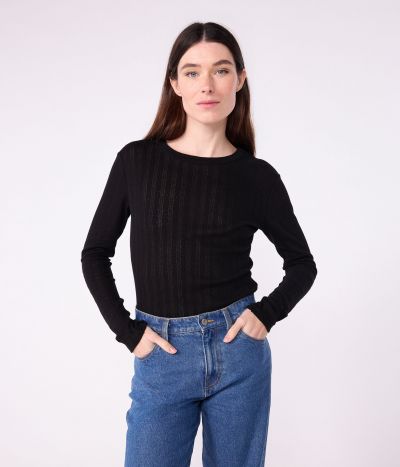 Tee-shirt femme l'iconique en coton ajouré manches longues