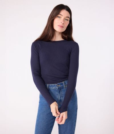 Tee-shirt femme l'iconique en laine et coton manches longues