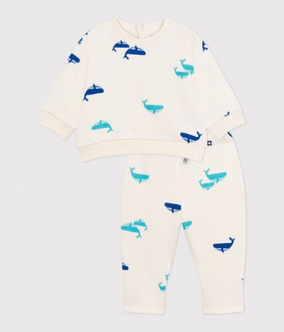 Ensemble sweatshirt et pantalon bébé en coton imprimé baleine