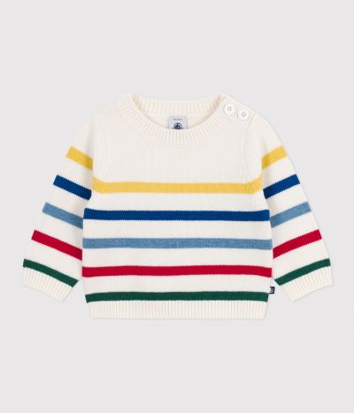 Pull bébé en laine et coton à rayures multico