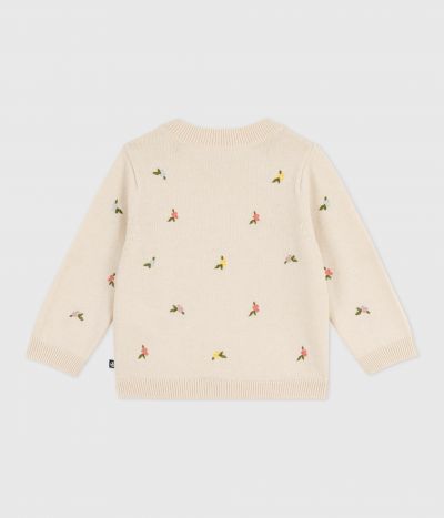 Pull bébé en laine et coton à fleurs brodées