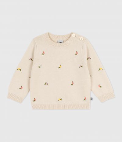 Pull bébé en laine et coton à fleurs brodées