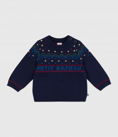 Pull bébé en laine et coton à motifs