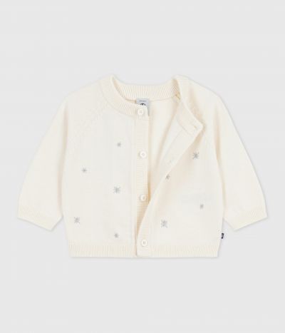 Cardigan bébé en tricot laine et coton brodé d'étoiles
