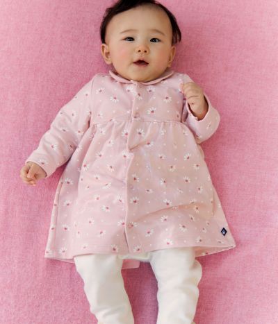Robe bébé à col imprimé fleurs et coeurs et legging en coton