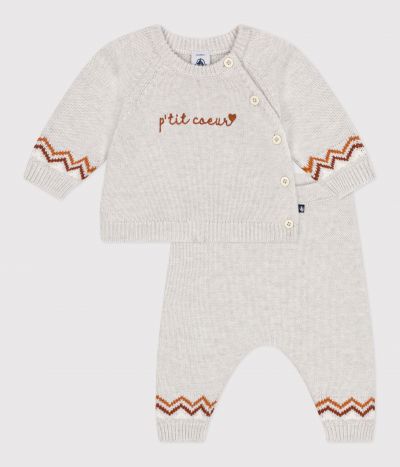 Ensemble 2 pièces bébé en tricot, imprimé P'tit Cœur