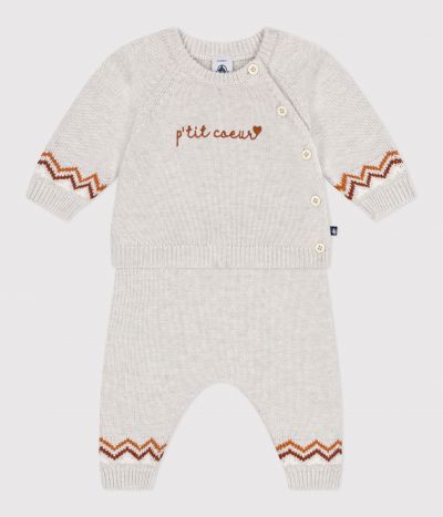 Ensemble 2 pièces bébé en tricot, imprimé P'tit Cœur
