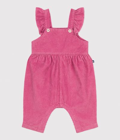 Salopette bébé en velours côtelé uni à volants et jambes longues