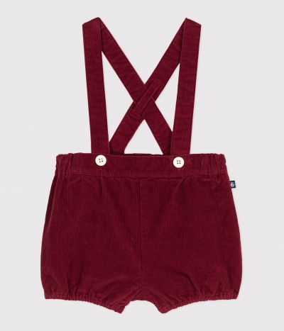 Short à bretelles bébé en velours uni