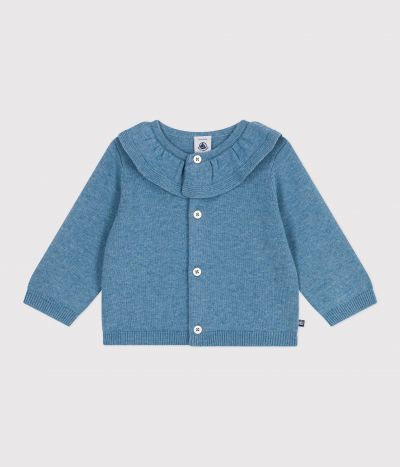 Cardigan bébé en tricot laine et coton uni à col