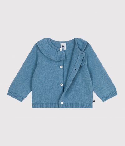 Cardigan bébé en tricot laine et coton uni à col