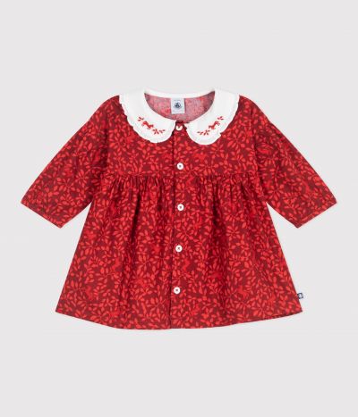 Robe bébé en coton manches longues imprimée et col brodé