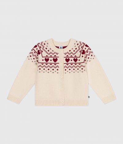 Cardigan enfant en laine et coton à motif jacquard