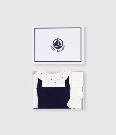 Ensemble cadeau bébé en coton : robe, body et collant