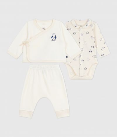 Ensemble bébé 3 pièces cache-cœur et body imprimé pingouins