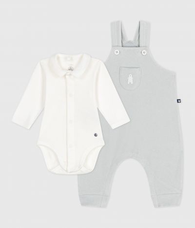 Ensemble salopette bébé en coton uni et détails raffinés
