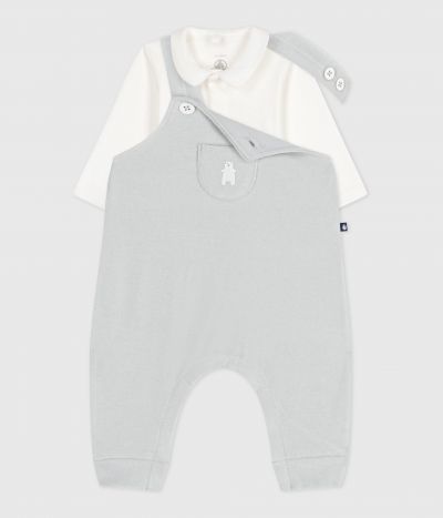 Ensemble salopette bébé en coton uni et détails raffinés