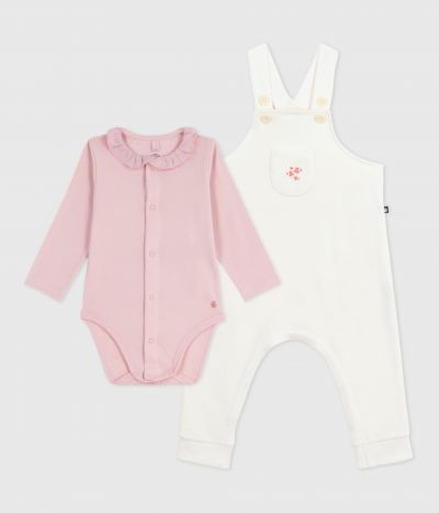 Ensemble salopette bébé en coton uni et détails raffinés