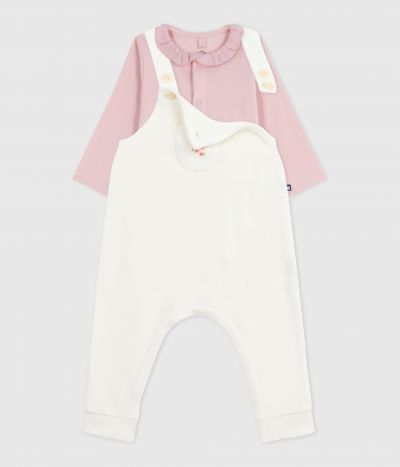 Ensemble salopette bébé en coton uni et détails raffinés