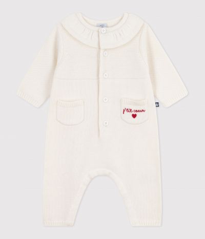 Combinaison bébé à col en tricot et broderie P'tit Cœur
