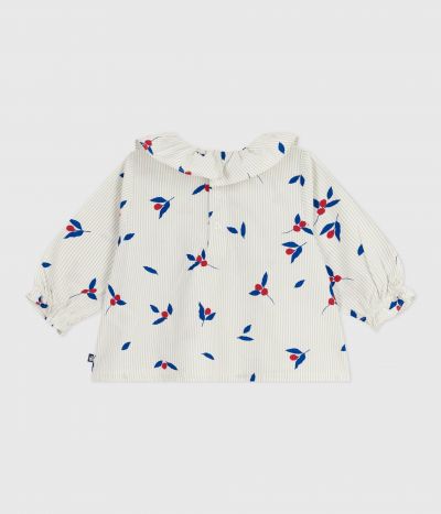Blouse bébé en popeline de coton manches longues, imprimé baies