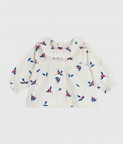 Blouse bébé en popeline de coton manches longues, imprimé baies