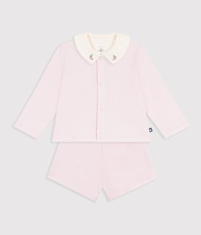 Ensemble 3 pièces bébé en coton avec broderies au col