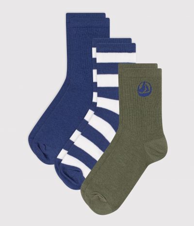 2 paires de chaussettes enfant en coton à rayures et unies