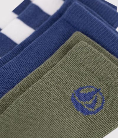 2 paires de chaussettes enfant en coton à rayures et unies