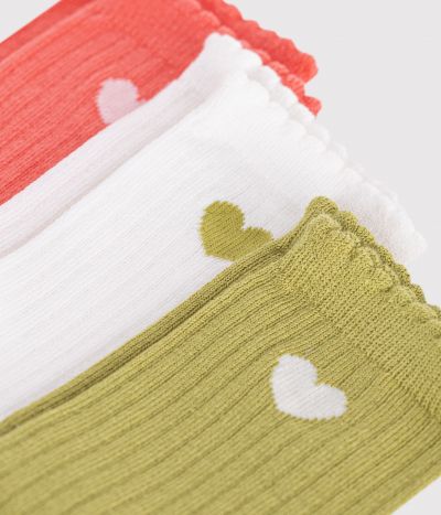 2 paires de chaussettes enfant fille en coton jacquard cœur