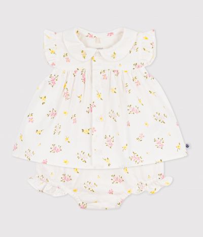 Ensemble 2 pièces bébé en coton, blouse et bloomer imprimés fleurs