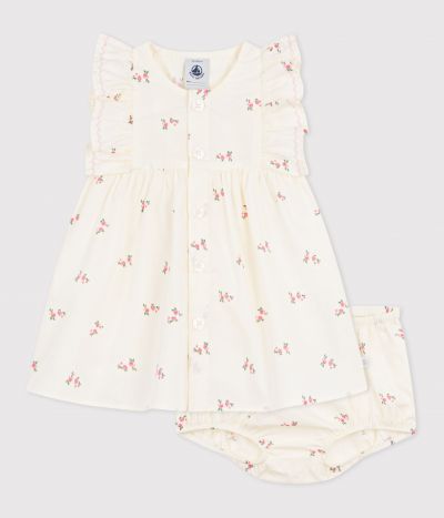 Robe bébé en coton avec son bloomer, imprimés fleurs