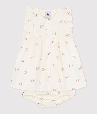 Robe bébé en coton avec son bloomer, imprimés fleurs