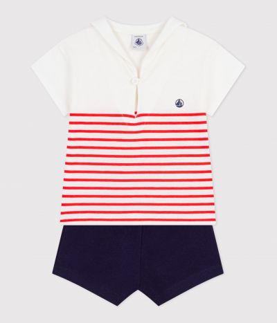 Ensemble bébé 2 pièces en coton, tee-shirt à col marin
