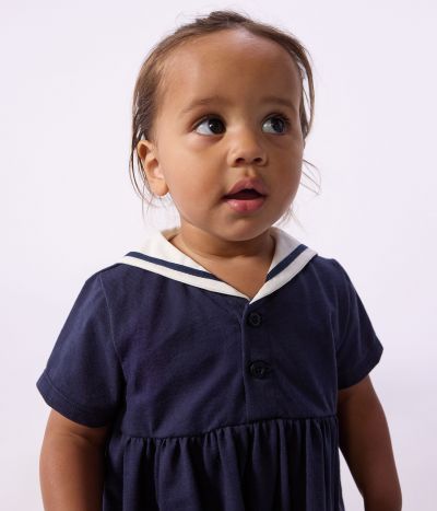 Robe bébé en coton manches courtes, unie avec son col marin