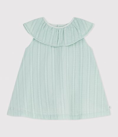 Robe bébé en coton manches courtes, unie avec sa colerette