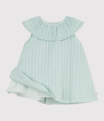 Robe bébé en coton manches courtes, unie avec sa colerette