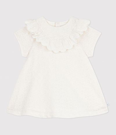 Robe bébé en broderie anglaise manches courtes, motifs cœurs