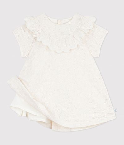 Robe bébé en broderie anglaise manches courtes, motifs cœurs