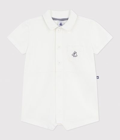 Combinaison courte col polo bébé en coton unie