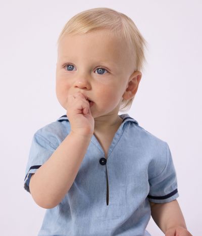 Ensemble bébé 2 pièces en chambray, tee-shirt col vareuse