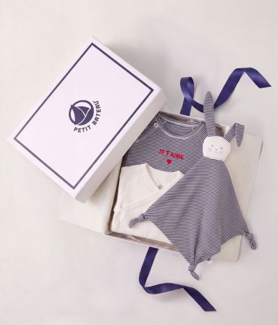 Coffret cadeau naissance en coton à rayures