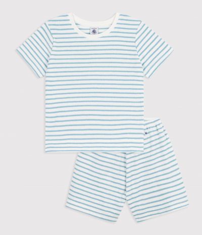 Pyjama short enfant en coton éponge à rayures
