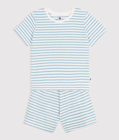 Pyjama short enfant en coton éponge à rayures
