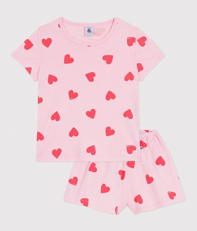 Pyjama short enfant en coton imprimé cœurs