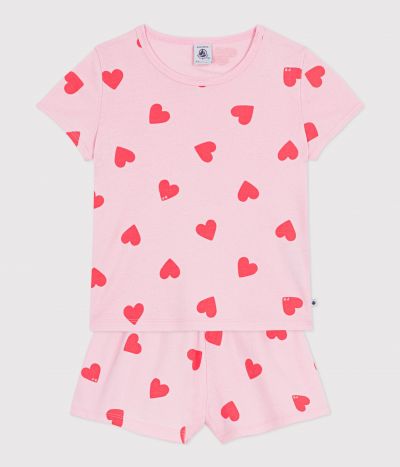 Pyjama short enfant en coton imprimé cœurs