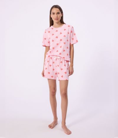 Pyjama short femme en coton imprimé cœur