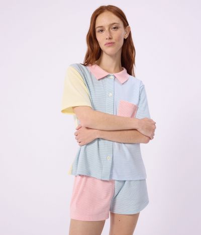Pyjama short boutonné femme en coton à rayures